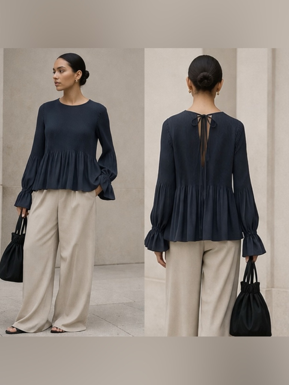 KALLMEYER Pleated long sleeve top in “Slate” grey